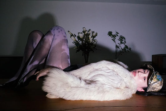 purple cow print tights