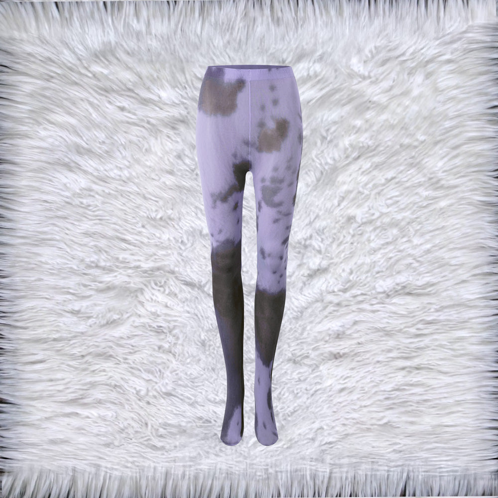 purple cow print tights